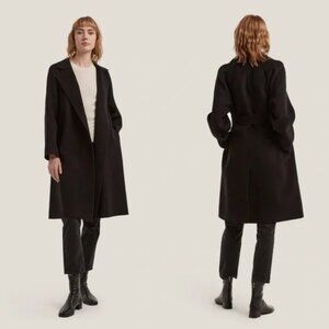 GENTLE HERD Black 100% Wool Belted Wrap Coat Size XL